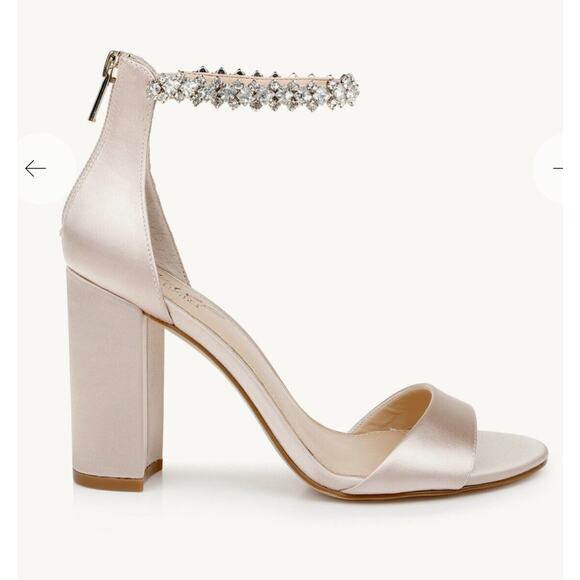 Jewel Badgley Mischka Louise Peep-Toe Block Heel Champagne Size 11 Wedding Party - Picture 2 of 14